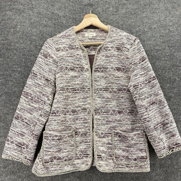 Max Studio Cardigan Women M Medium Gray Striped V-Neck Open Front Long Sleeve - Picture 3 of 9